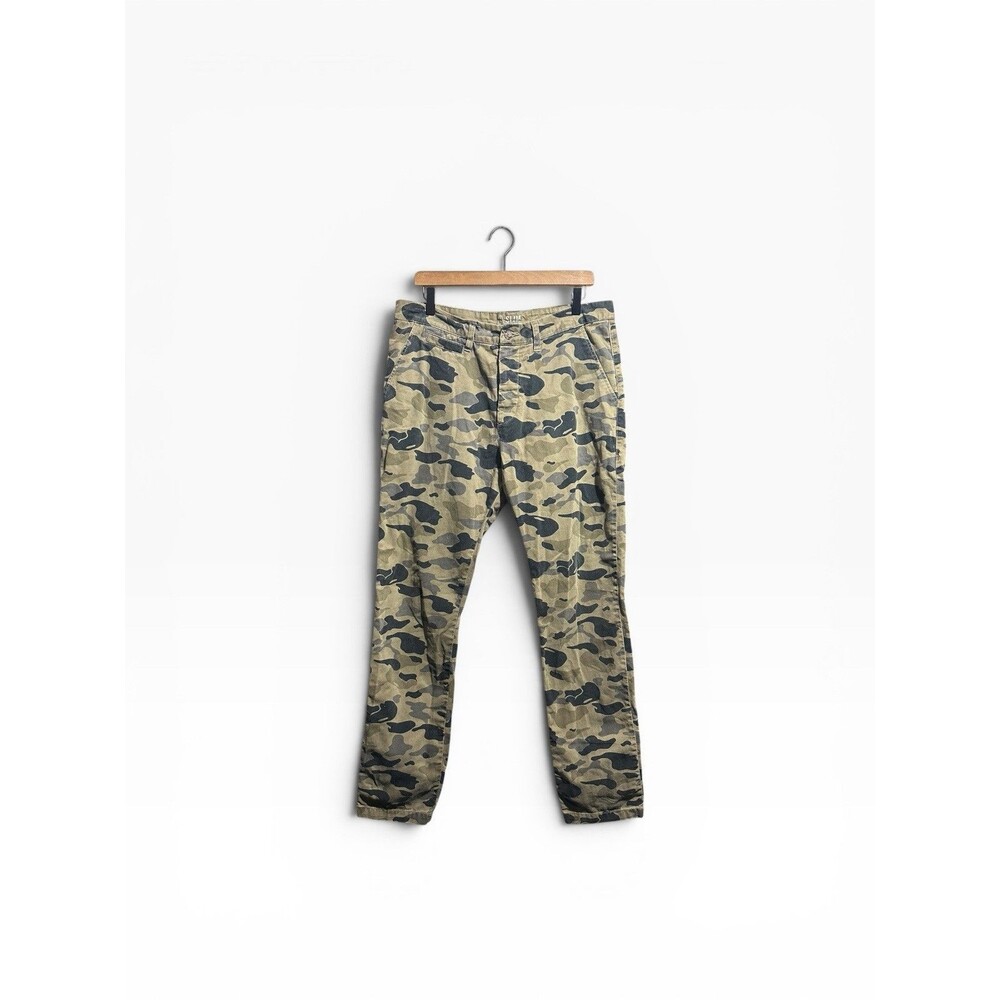 H&M Camouflage Chinos Men's 34 Slim Low Waist Green 100% Cotton Trousers